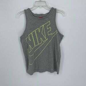 Nike Boy's Gray Neon Yellow Graphic Swoosh Logo Active Athletic Tank Top Size XL